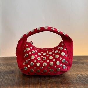 Red Genuine Leather Suede Red Small Bag